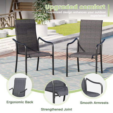 Vicllax Sillas de comedor con cabestrillo de textileno y metal para patio al aire libre con reposabrazos 