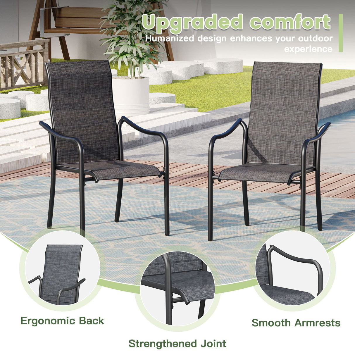 Vicllax 5 Pcs Outdoor Dining Set with 40.6" Round Metal Table and High Back Stackable Chair