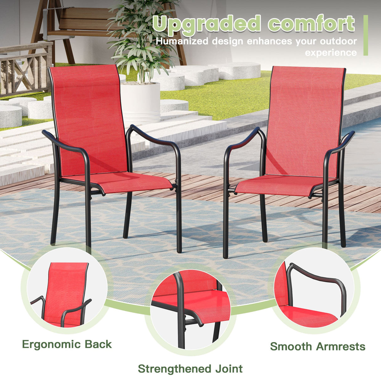 Vicllax Outdoor Stackable High Back Sling Dining Chair, Set of 2/4/6/8