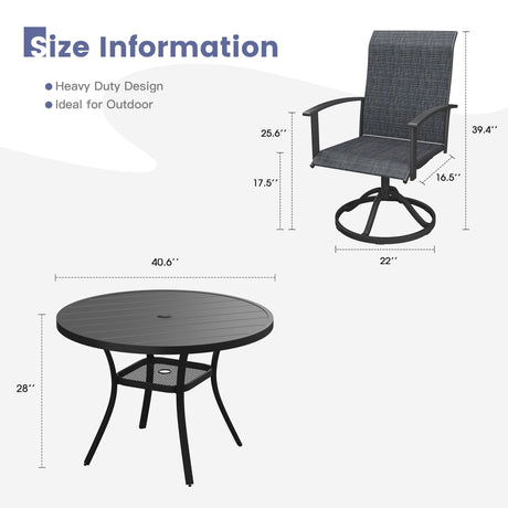 Vicllax Juego de comedor para patio de 5 piezas, mesa de comedor redonda de 42" y sillas giratorias para exterior 