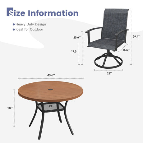 Vicllax Juego de comedor para patio de 5 piezas, mesa de comedor redonda de 42" y sillas giratorias para exterior 