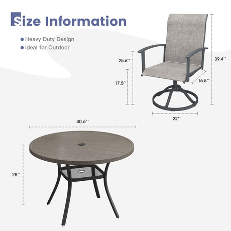 Vicllax Juego de comedor para patio de 5 piezas, mesa de comedor redonda de 42" y sillas giratorias para exterior 
