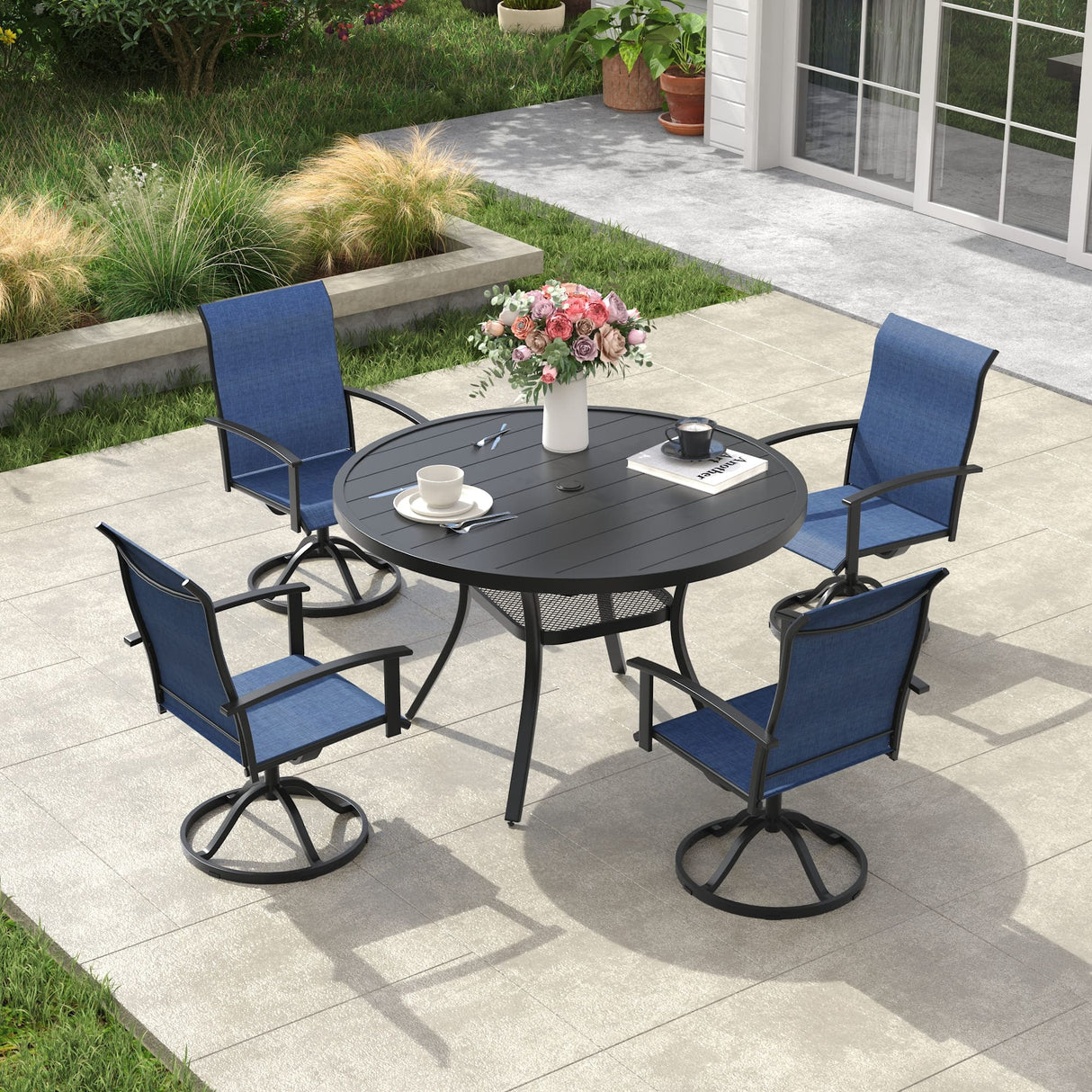 Vicllax 5-Piece Patio Dining Set, 40" Round Dining Table and Patio Swivel Chairs
