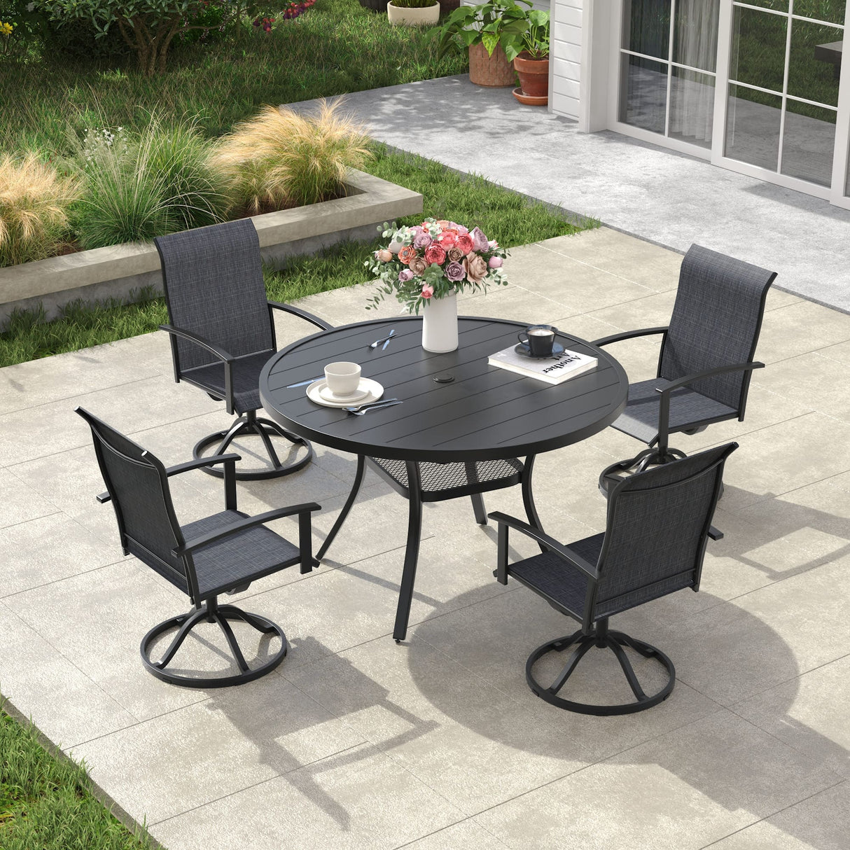 Vicllax 5-Piece Patio Dining Set, 40" Round Dining Table and Patio Swivel Chairs