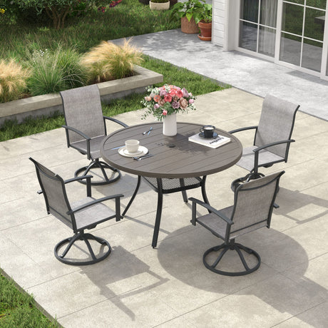 Vicllax 5-Piece Patio Dining Set, 40" Round Dining Table and Patio Swivel Chairs