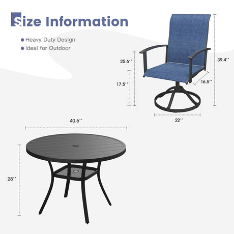 Vicllax Juego de comedor para patio de 5 piezas, mesa de comedor redonda de 42" y sillas giratorias para exterior 