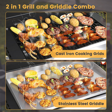 Vicllax 3 Burners Propane Gas Grill with Griddle Plate, 2 in 1 Griddle Grill with Side Burner