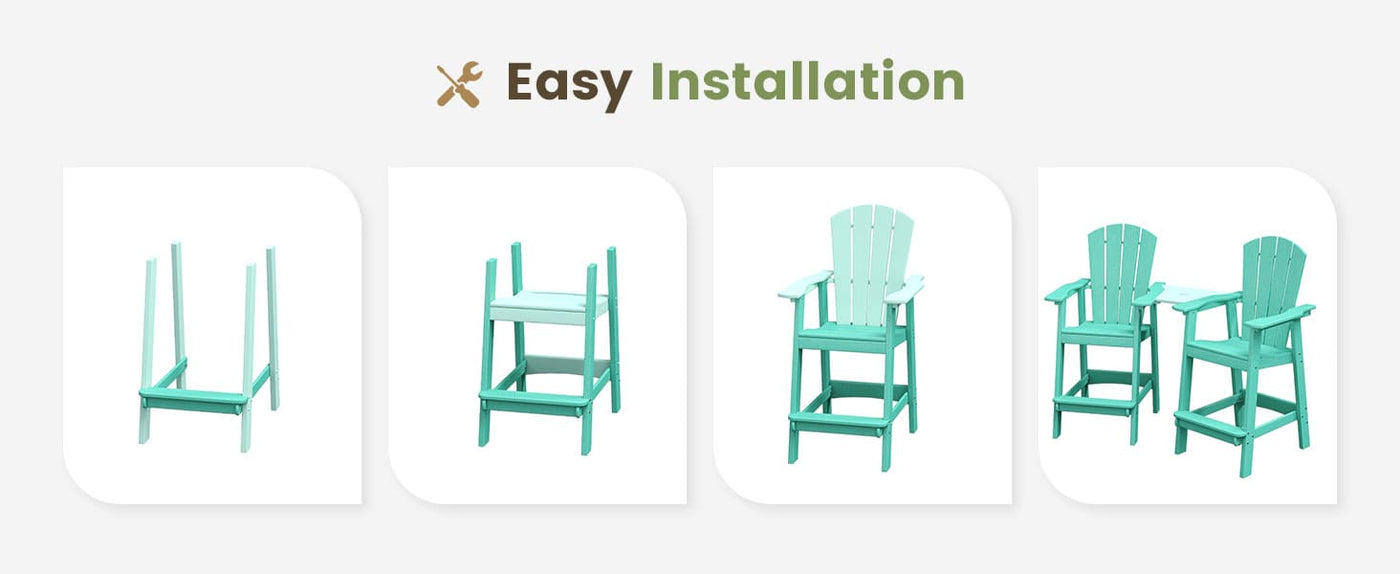 Patio HDPE Adirondack Bar Chair, Easy installation