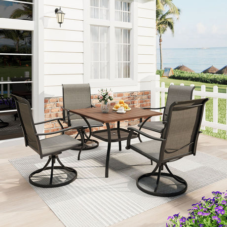 Vicllax Mesa de comedor para patio al aire libre para 4 personas, mesa cuadrada de metal con almacenamiento 