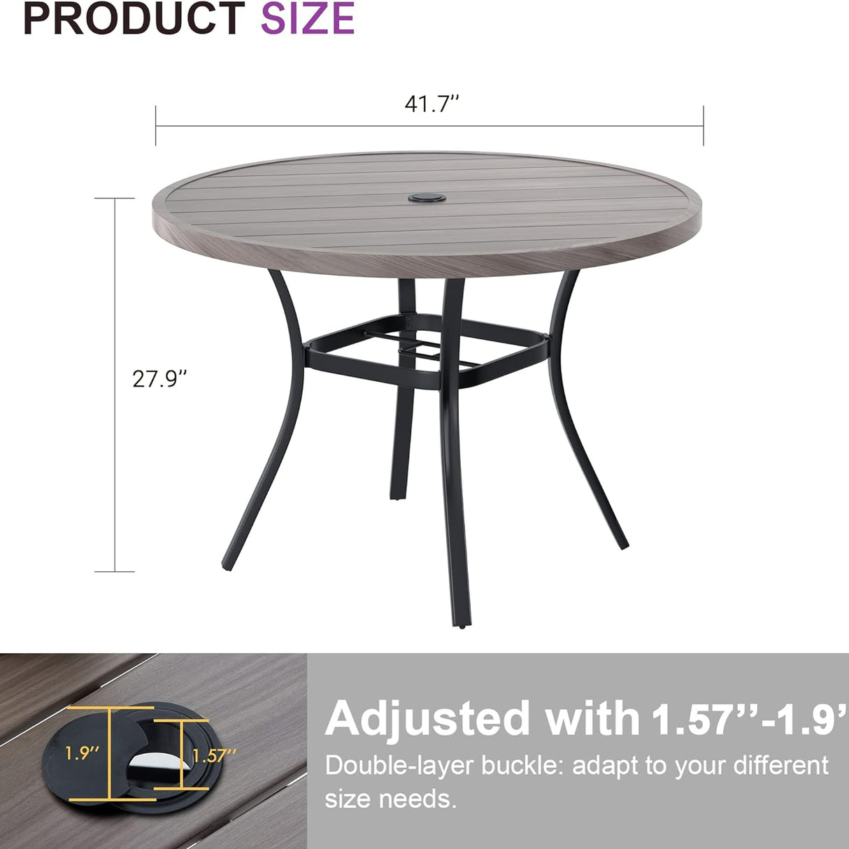 Vicllax 42" Round Metal Patio Table with Adjustable Umbrella Hole