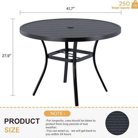 Vicllax Mesa redonda de metal para patio de 42" con orificio para sombrilla ajustable 