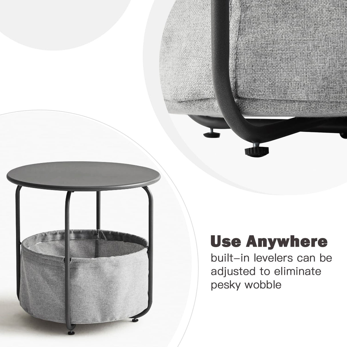 Vicllax Metal Round Side Table, Outdoor/Indoor End Table with Storage