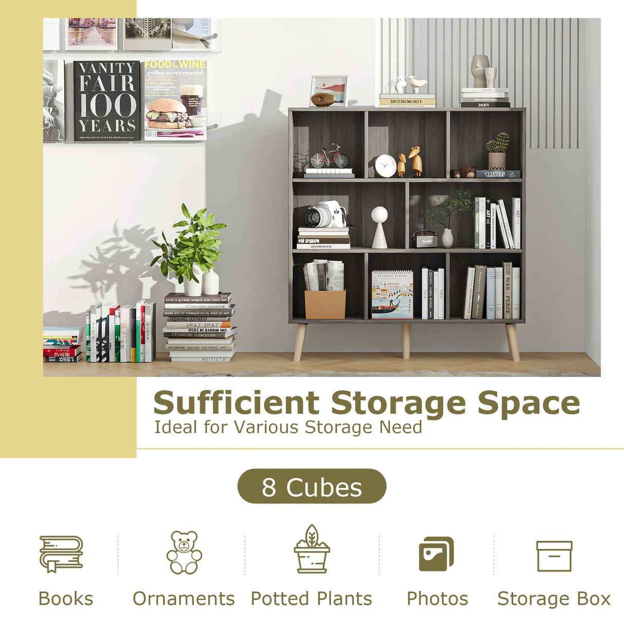 Vicllax Open Bookshelf with Legs, Storage Cube Floor Standing Display Shelf