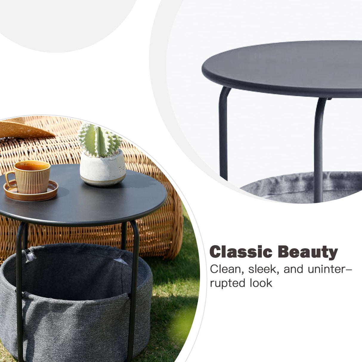 Vicllax Metal Round Side Table, Outdoor/Indoor End Table with Storage
