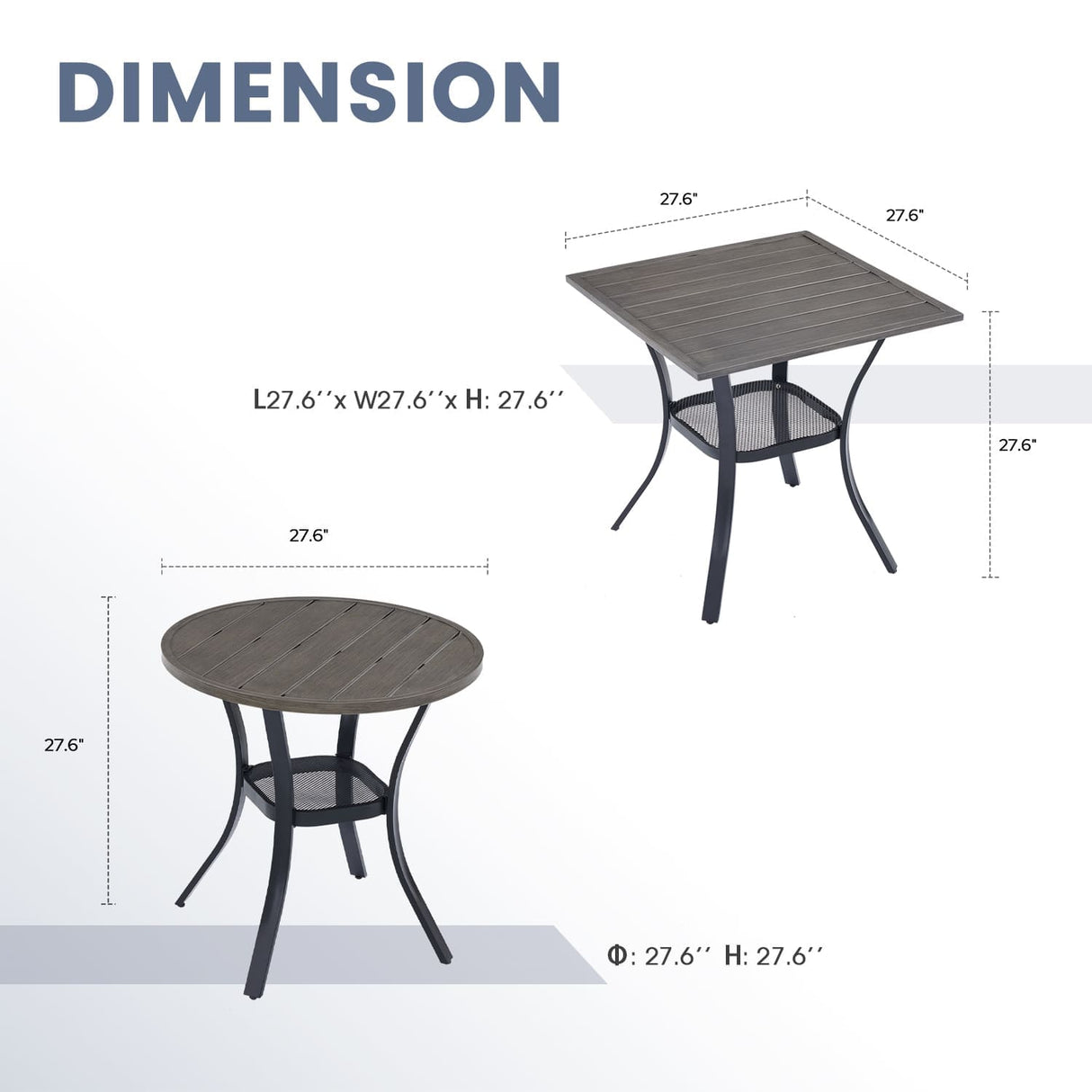 Vicllax 3-Piece Patio Bistro Set, Outdoor Swivel Chairs and 27.6" Small Metal Table With Storage Rack