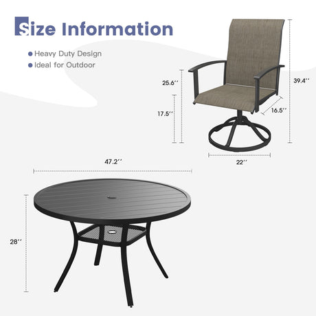 Vicllax Outdoor Dining Set for 6 People, Patio 47" Round Table with 6 Swivel Chairs