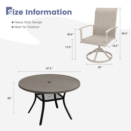 Vicllax Outdoor Dining Set for 6 People, Patio 47" Round Table with 6 Swivel Chairs