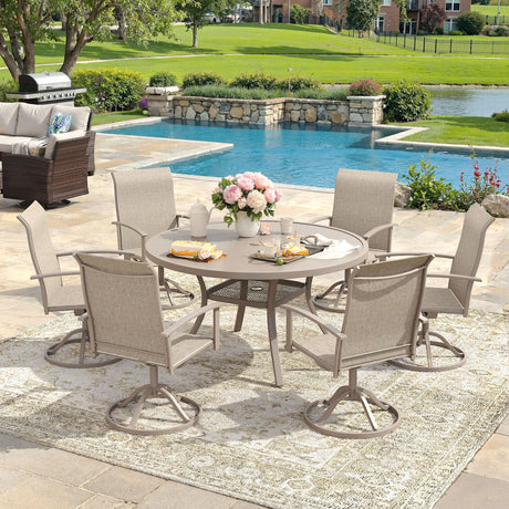 Vicllax Outdoor Dining Set for 6 People, Patio 47" Round Table with 6 Swivel Chairs