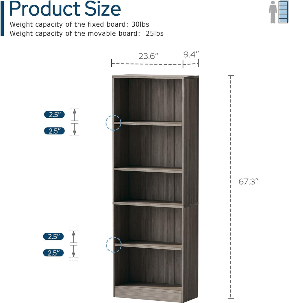 Vicllax Librería de Madera, Estantería Abierta Ajustable en Altura de 4/5 Estantes para Oficina en casa 