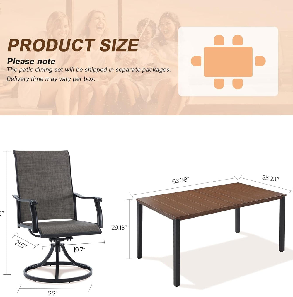 Vicllax 7-Piece Patio Dining Set, Patio Swivel Chairs and 63‘’ Outdoor Dining Table