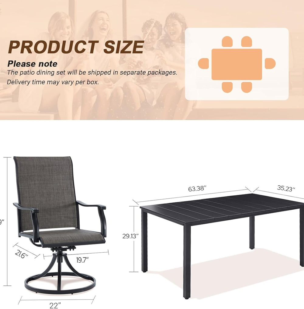 Vicllax 7-Piece Patio Dining Set, Patio Swivel Chairs and 63‘’ Outdoor Dining Table