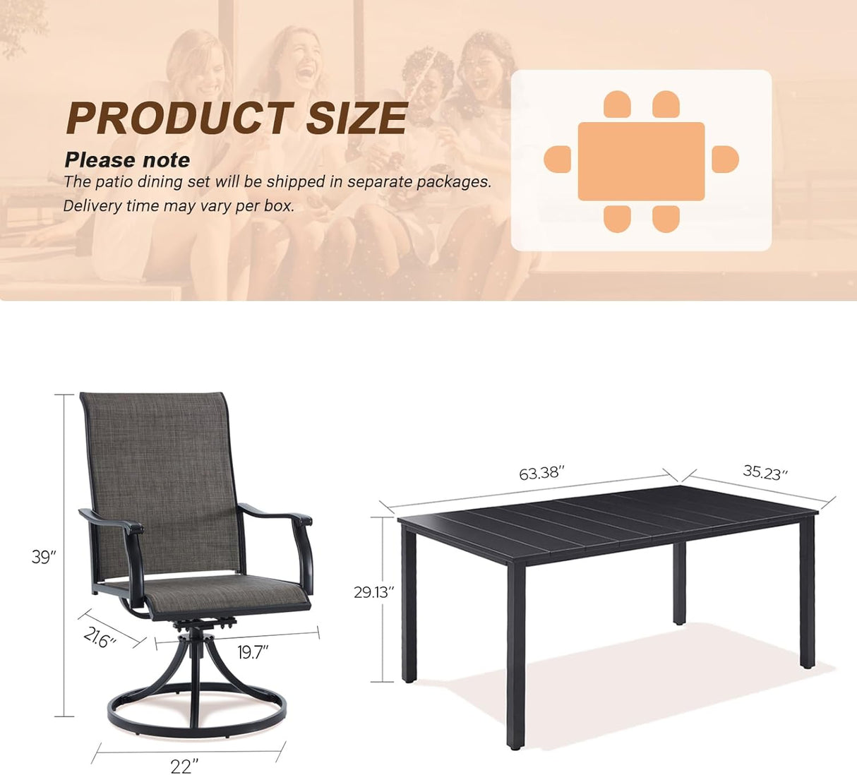 Vicllax 7-Piece Patio Dining Set, Patio Swivel Chairs and 63‘’ Outdoor Dining Table