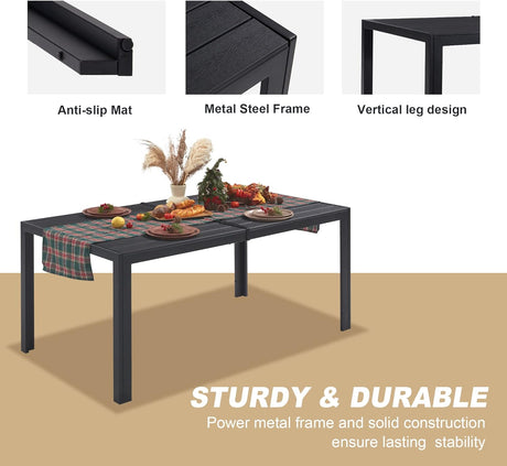 Vicllax Mesa de comedor rectangular para 6 personas, tablero de madera y plástico compuesto, estructura de metal 