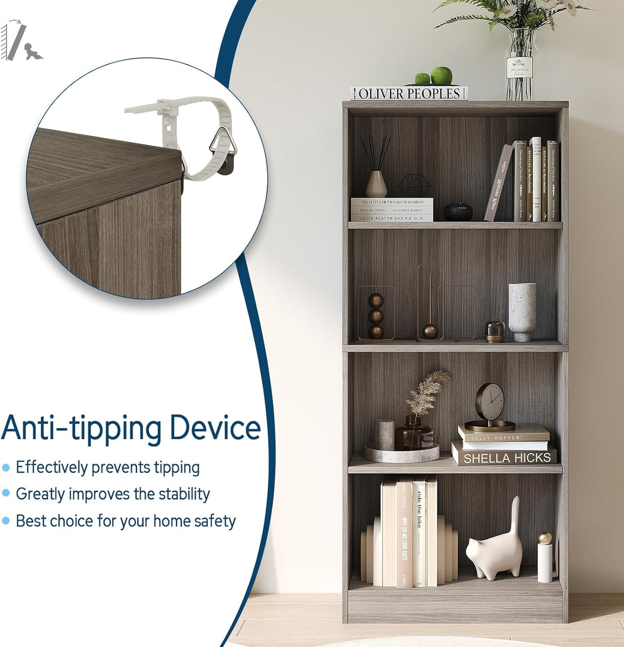 Vicllax Librería de Madera, Estantería Abierta Ajustable en Altura de 4/5 Estantes para Oficina en casa 