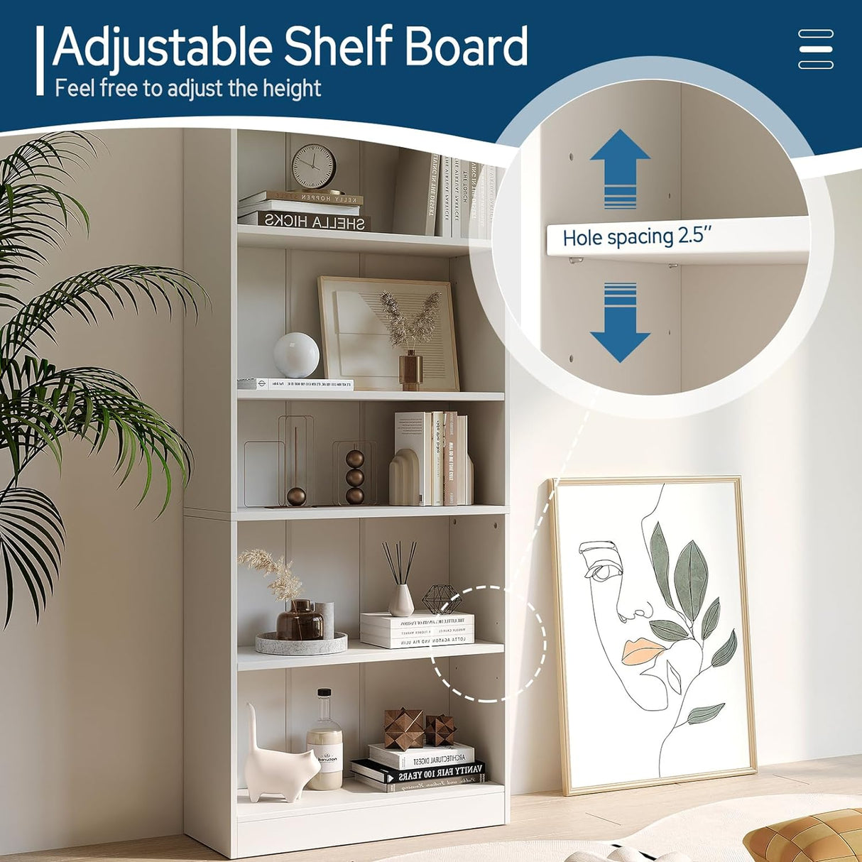 Vicllax Librería de Madera, Estantería Abierta Ajustable en Altura de 4/5 Estantes para Oficina en casa 