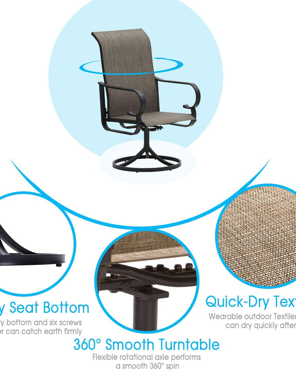 Vicllax Outdoor Swivel Dining Chairs, Patio Chair with Round Armrests, Set of 2/4/6