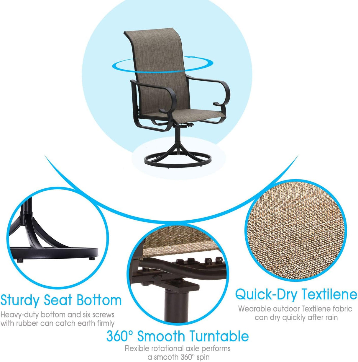 Vicllax Outdoor Swivel Dining Chairs, Patio Chair with Round Armrests, Set of 2/4/6