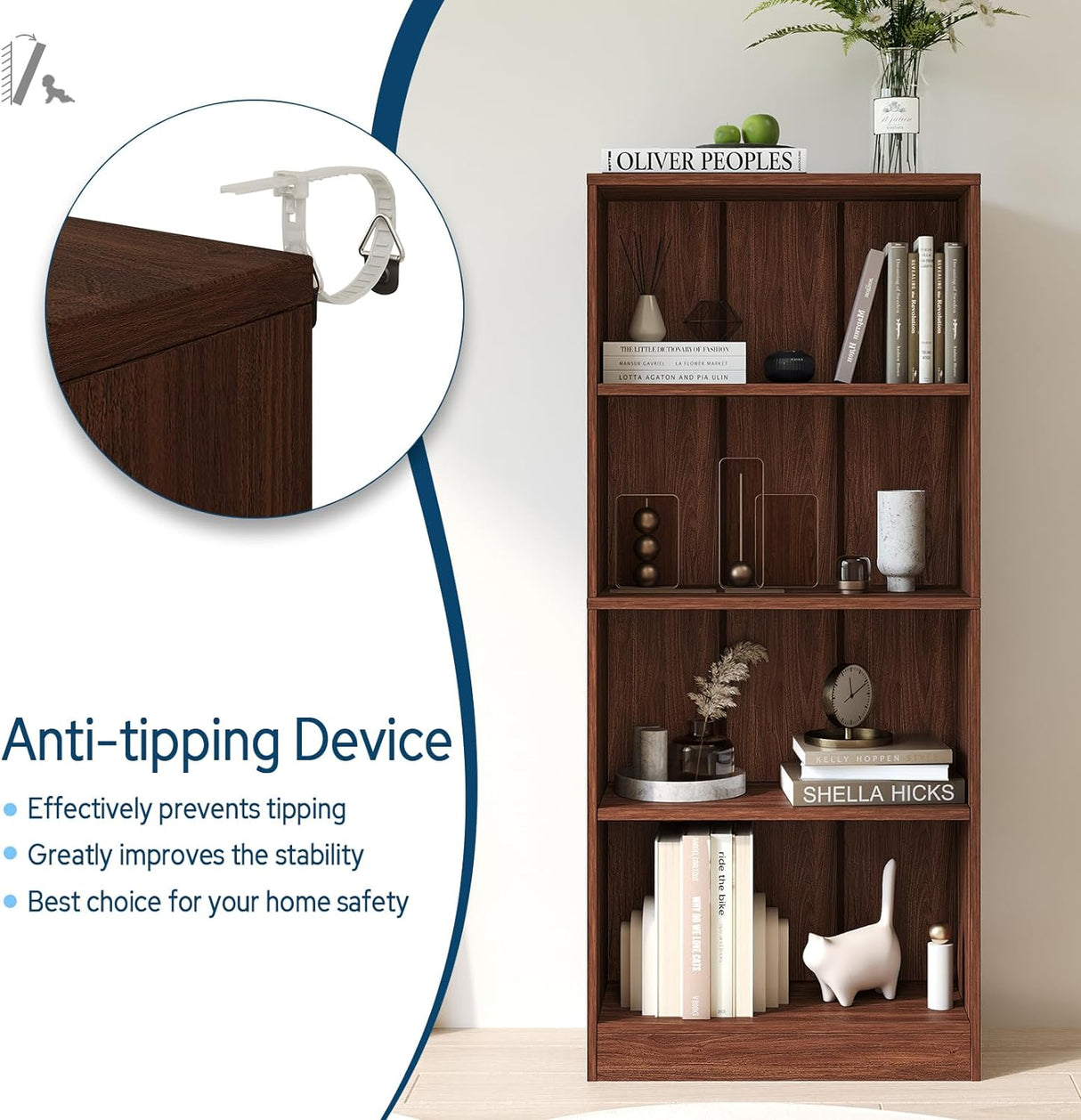 Vicllax Librería de Madera, Estantería Abierta Ajustable en Altura de 4/5 Estantes para Oficina en casa 