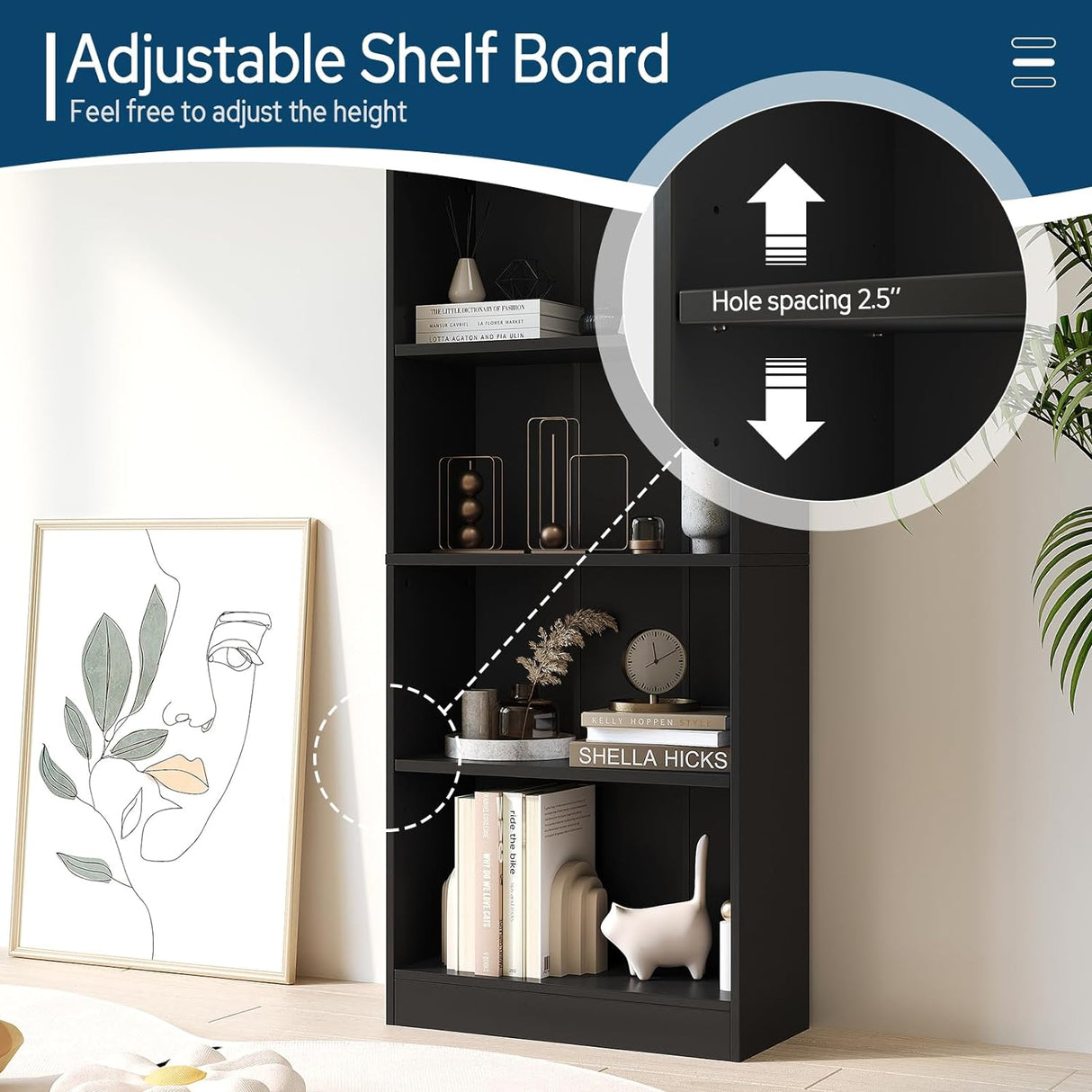 Vicllax Librería de Madera, Estantería Abierta Ajustable en Altura de 4/5 Estantes para Oficina en casa 