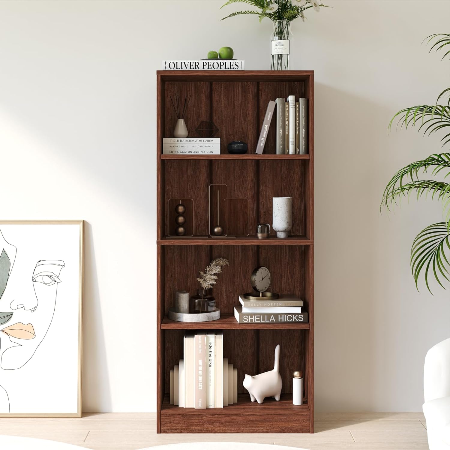 Vicllax Wooden Bookcase, 4/5 Shelf Height- Adjustable Open Bookshelf for Home Office
