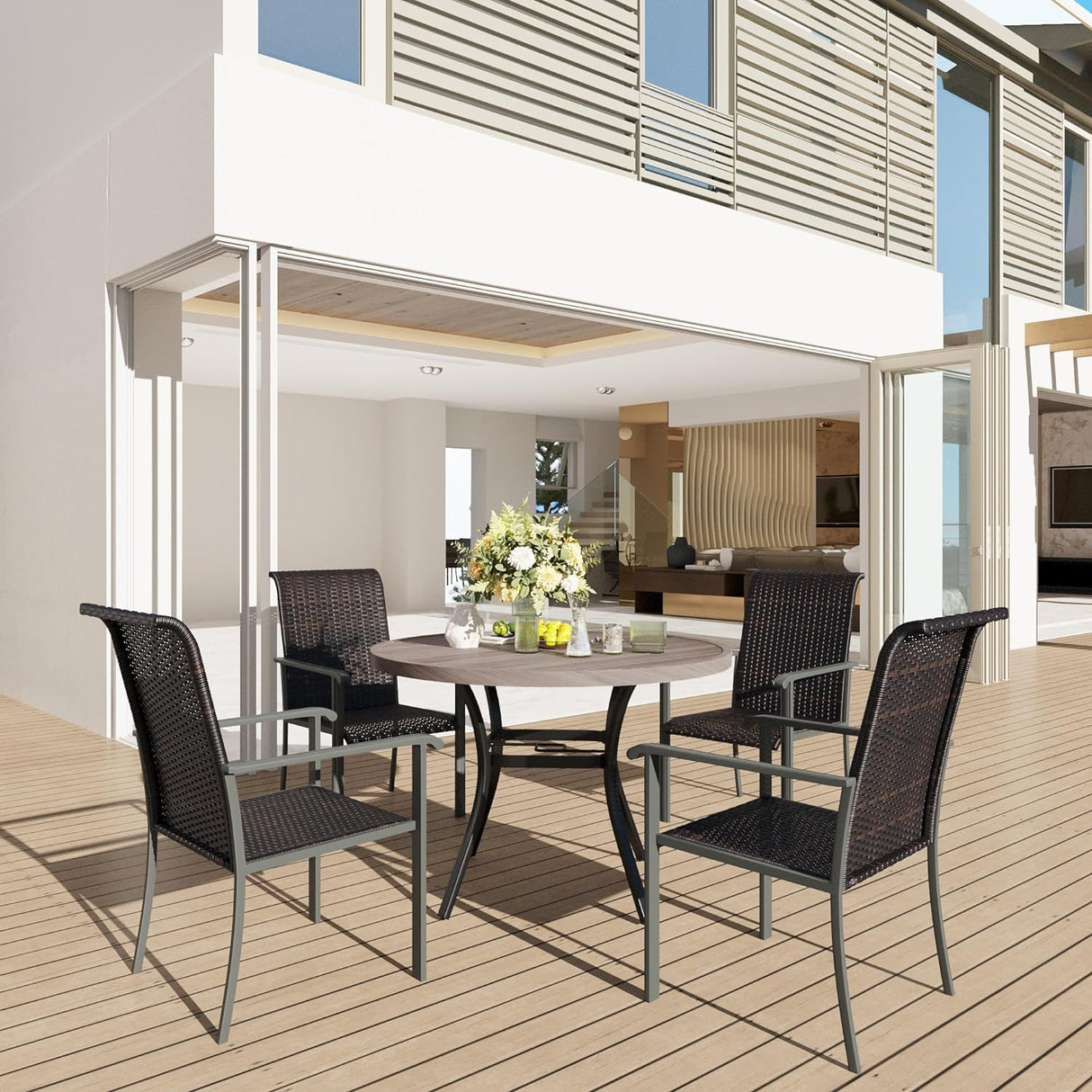 Vicllax 5-Piece Patio Dining Set, 42" Patio Round Table and Outdoor Wicker Chairs