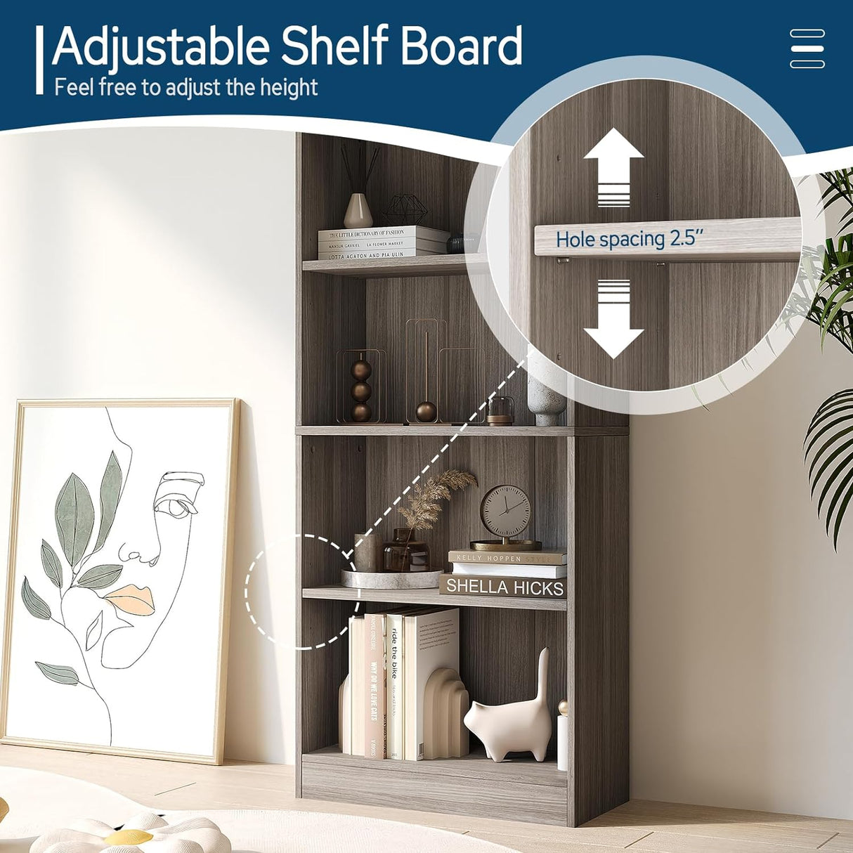 Vicllax Librería de Madera, Estantería Abierta Ajustable en Altura de 4/5 Estantes para Oficina en casa 