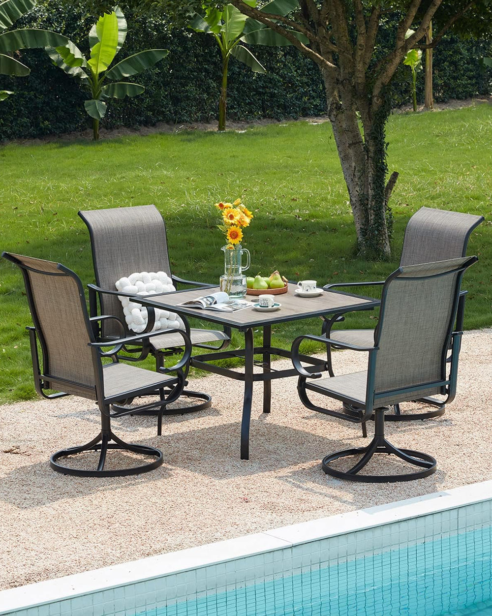 Vicllax Outdoor Swivel Dining Chairs, Patio Chair with Round Armrests, Set of 2/4/6