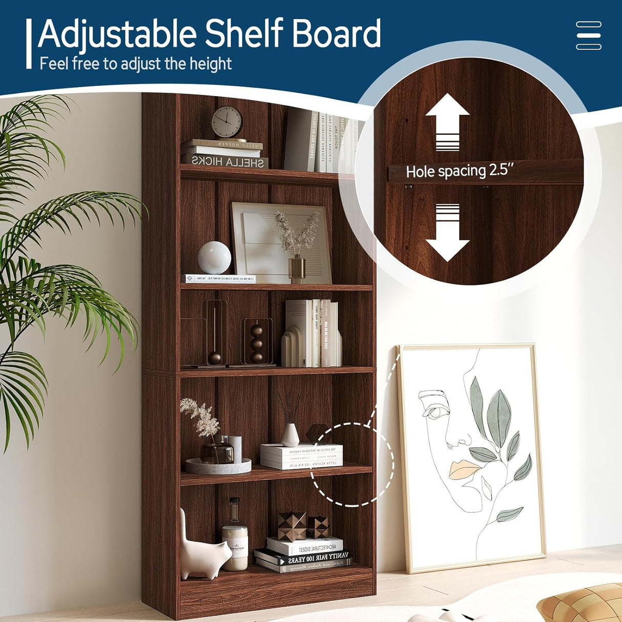 Vicllax Librería de Madera, Estantería Abierta Ajustable en Altura de 4/5 Estantes para Oficina en casa 